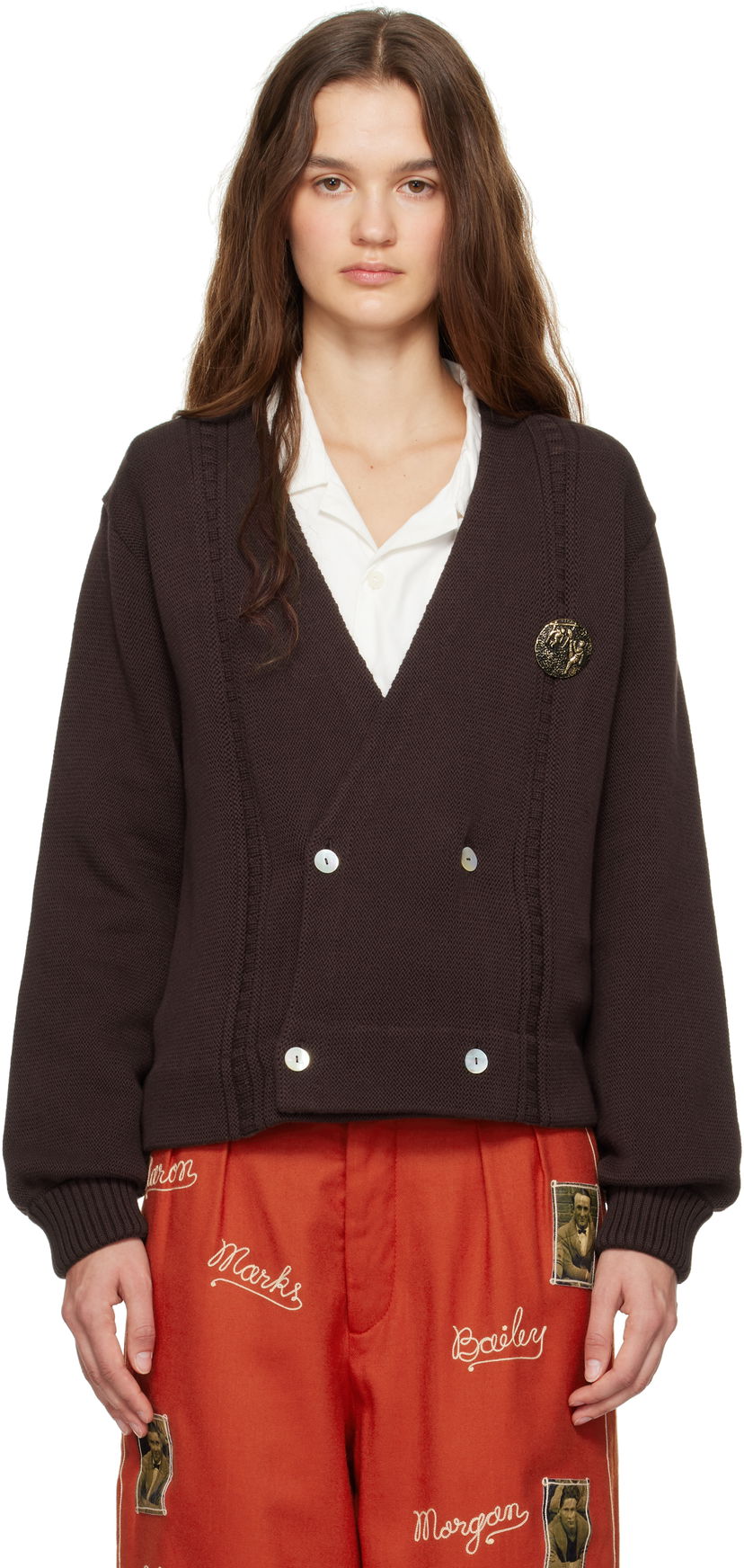 Cветр Bode Double-Breasted Cardigan Коричневий | MRF24KT032