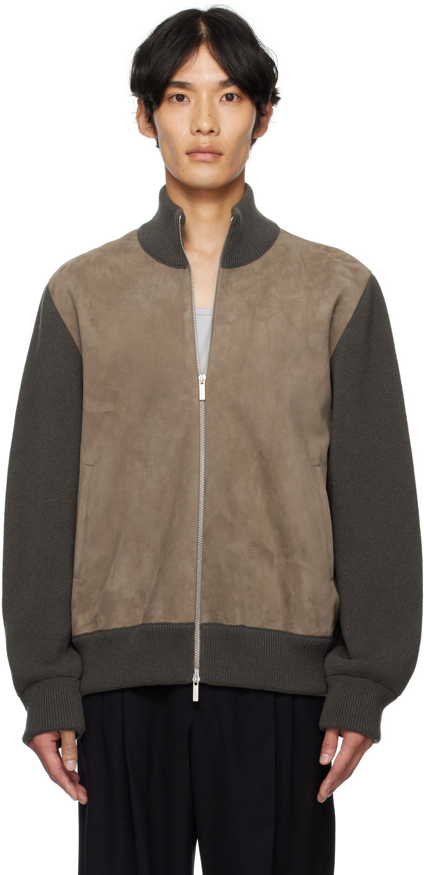 Куртка FERRAGAMO Ferragamo Suede and Knit Panel Jacket Сірий | 785964
