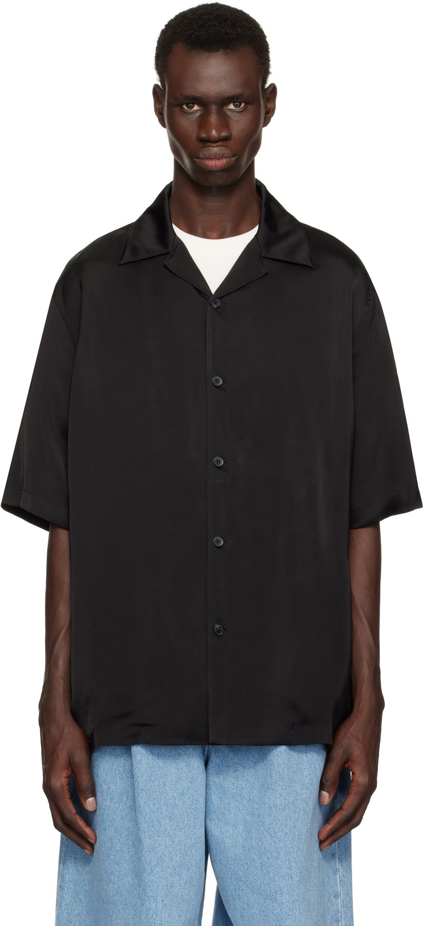 Сорочка Jil Sander Jil Sander Satin Short Sleeve Shirt чорний | J23DL0107_J65022