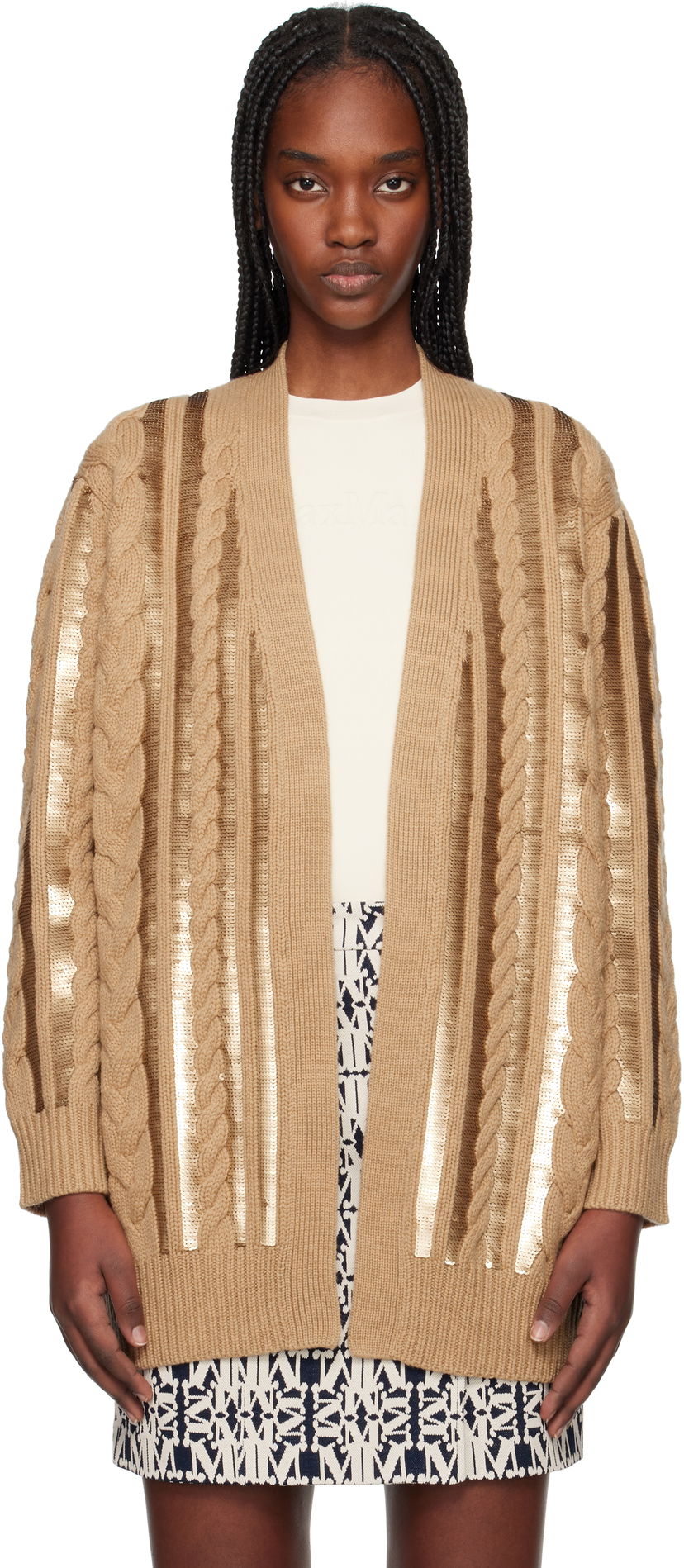 Cветр Max Mara Max Mara Cable Knit Sequin Cardigan Коричневий | 2511341011675