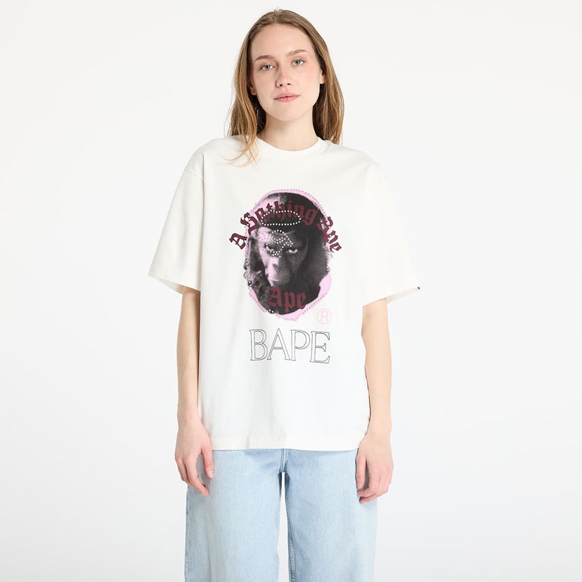 Футболка BAPE A BATHING APE Garment Dye Rhinestone Ape Head Relaxed Fit T-Shirt білий | 001CSL301309MIVY
