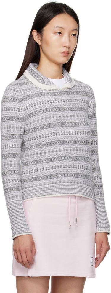 Cветр Thom Browne Thom Browne Wool Flannel & Mohair Jacquard Sweater Сірий | FKA497A-Y1029, 1