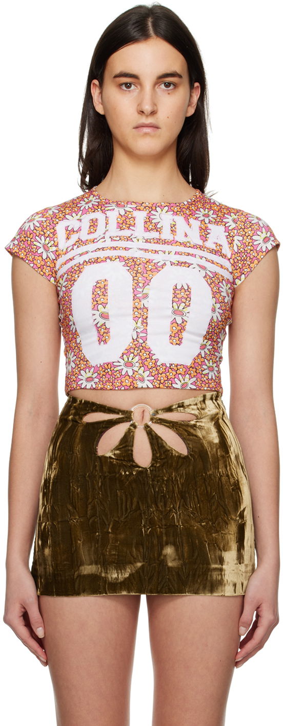 Кроп-топи Collina Strada Collina Strada Floral Print Cropped T-Shirt Рожевий | XX3236 DEADSTOCK JERSEY