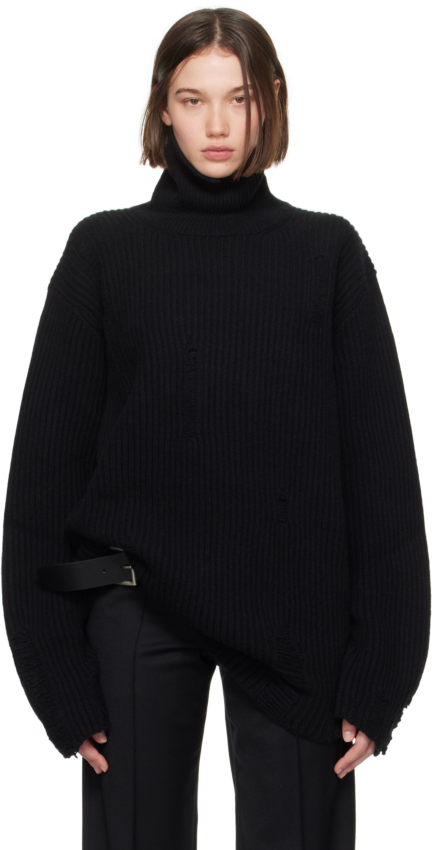 Cветр Ann Demeulemeester Oversized Distressed Turtleneck Sweater чорний | 2402-W-KN32-KN048-099, 0