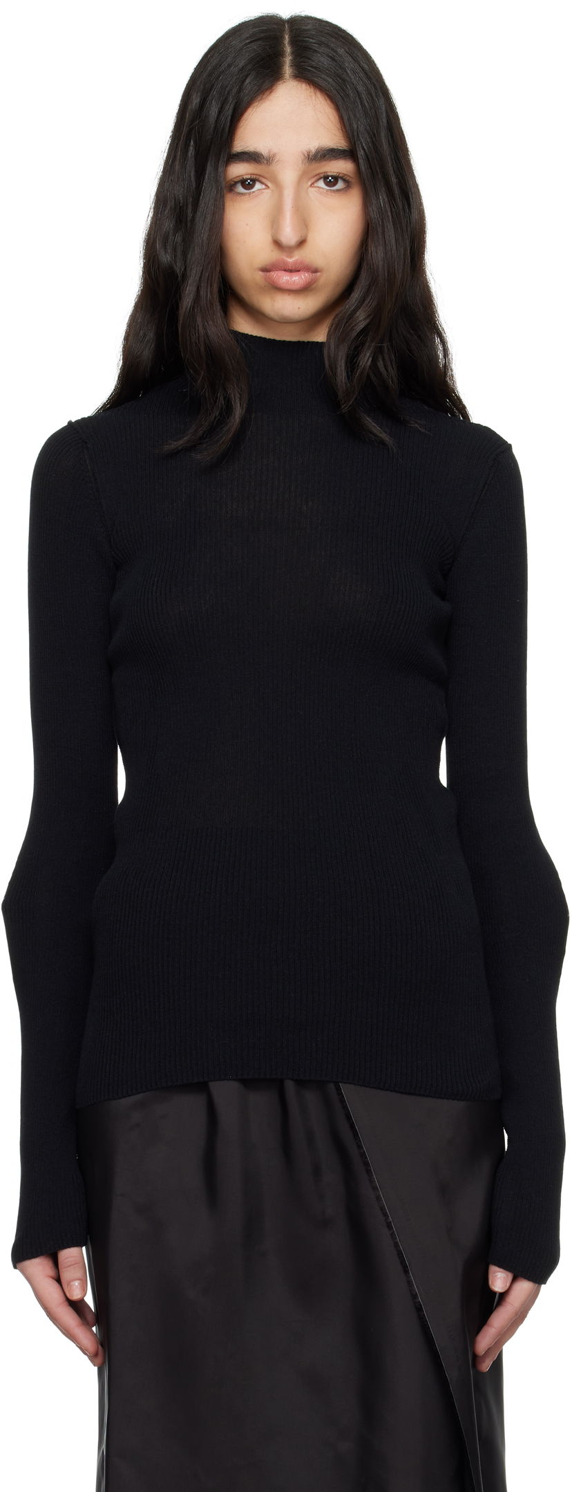 Cветр Maison Margiela MM6 Maison Margiela Elbow Patch Ribbed Turtleneck Top чорний | S62HA0094 M13126