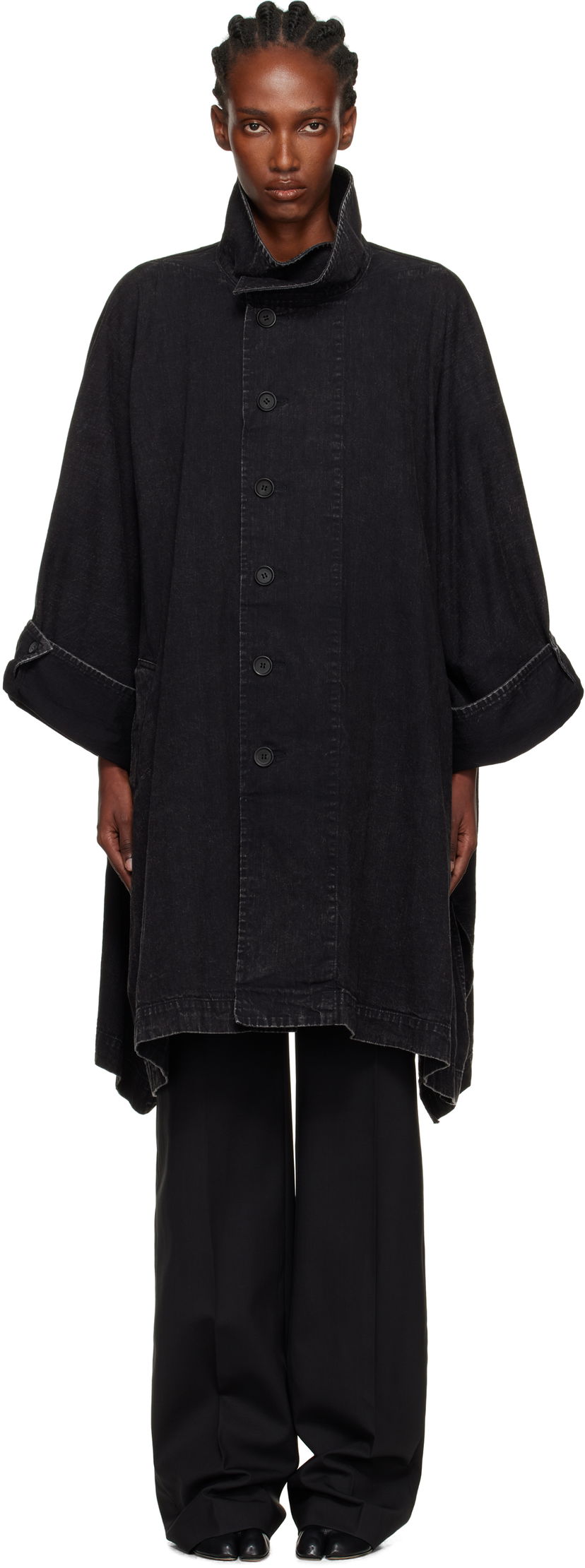 Пальто Yohji Yamamoto YOHJI YAMAMOTO High Neck Denim Coat чорний | FM-C51-007