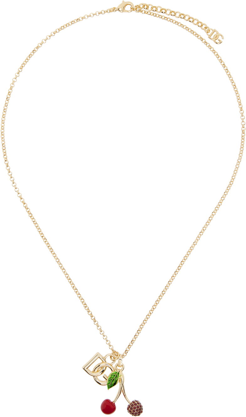 Кольє Dolce & Gabbana Gold 'DG' Logo & Cherries Necklace Металік | WNP6C1W1111