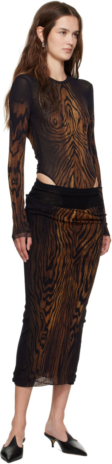 Боді Jean Paul Gaultier Jean Paul Gaultier Mesh Double Layer Wood Print Bodysuit Коричневий | 25/03-W-TO314-M002P-0060, 4