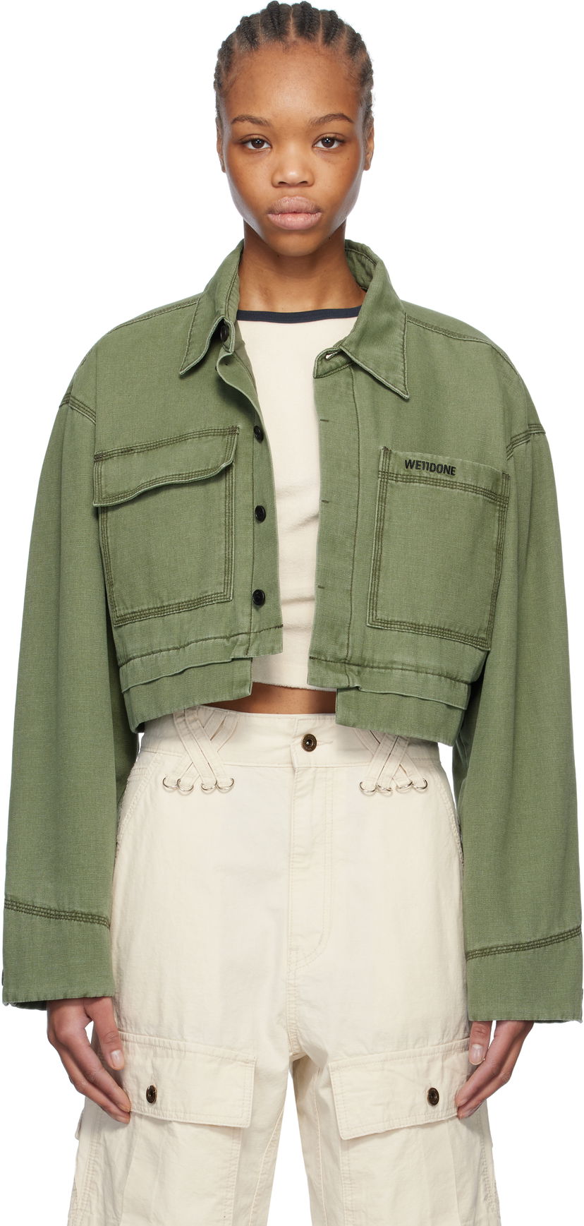 Куртка We11done We11done Cropped Work Jacket Зелений | WD-JK0-25-055-W-KK