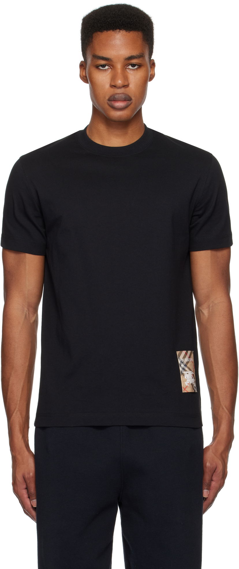 Футболка Burberry Check Label Cotton T-Shirt чорний | 8104889