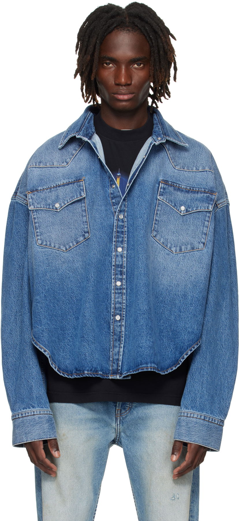 Сорочка VETEMENTS Vetements Boxy Cropped Denim Shirt Синій | UH76DS525MB2