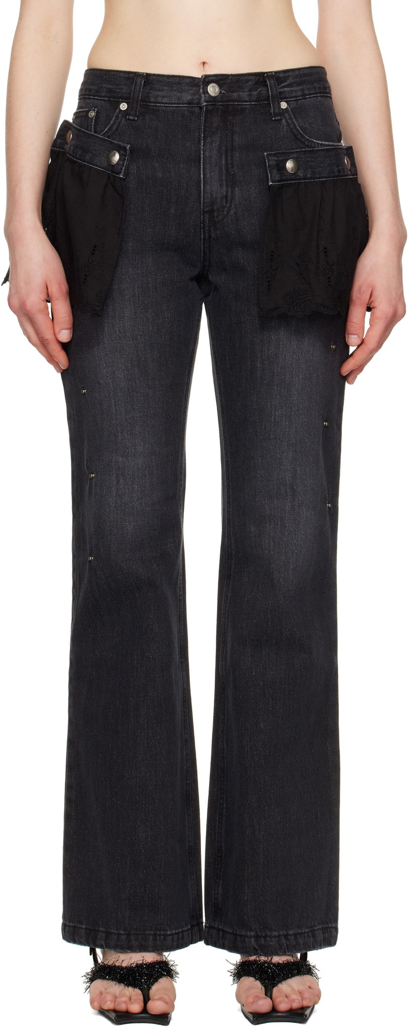 Джинси Andersson Bell Andersson Bell Flower Lace Attached Bootcut Jeans чорний | apa796w