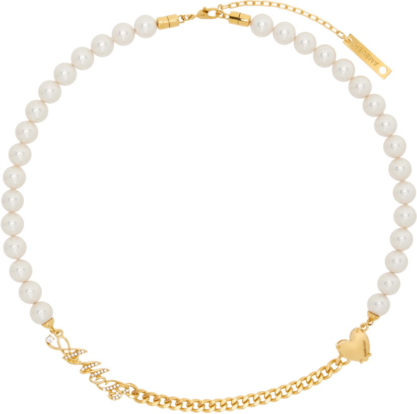 Кольє Ambush AMBUSH Pearl and Chain Mix Necklace білий | BWOB007F24SIL0017600