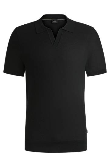 Сорочка поло BOSS Knit Sweater with Johnny Collar чорний | 50537654