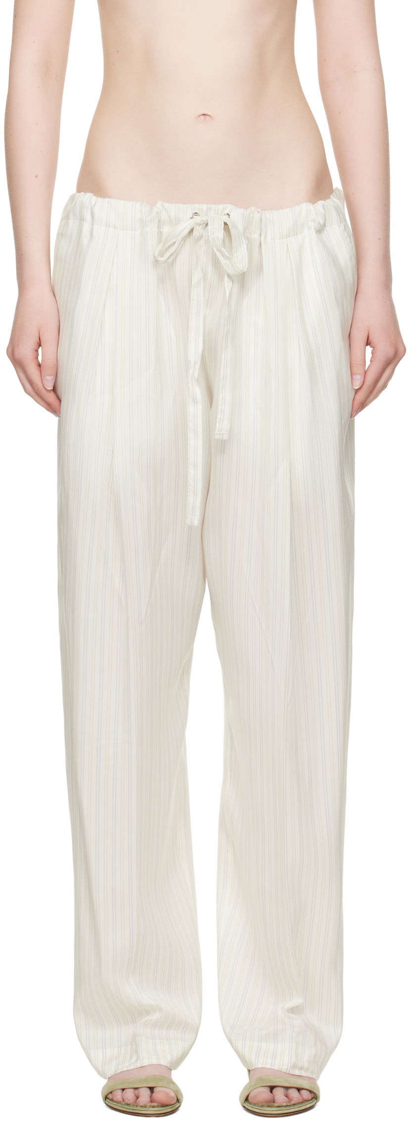 Штани Khaite KHAITE Trenton Striped Drawstring Trousers білий | 31603003