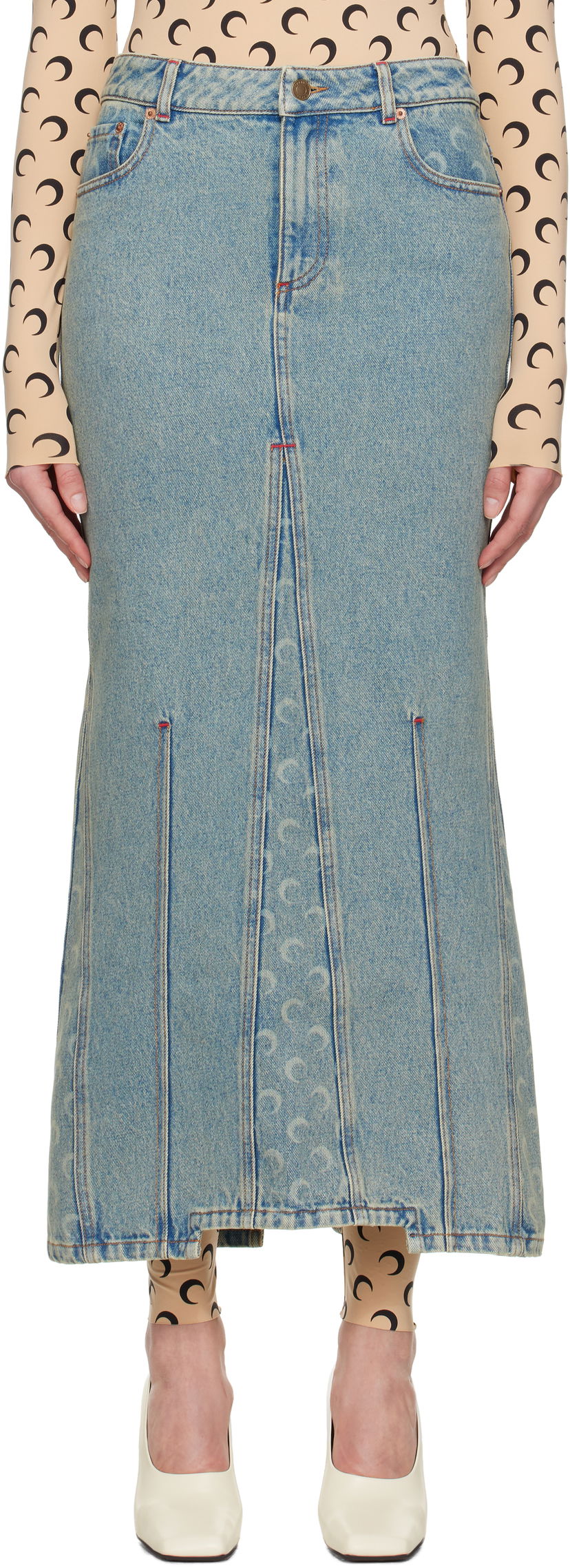 Спідниця Marine Serre Marine Serre Moon Laser Denim Maxi Skirt Синій | WSK074A CDEN0003