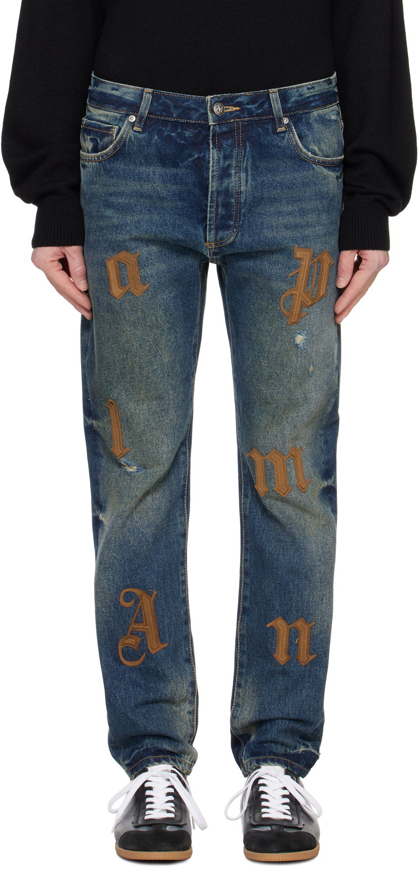 Джинси Palm Angels Logo Patches Jeans Синій | PMYA040F24DEN0014564