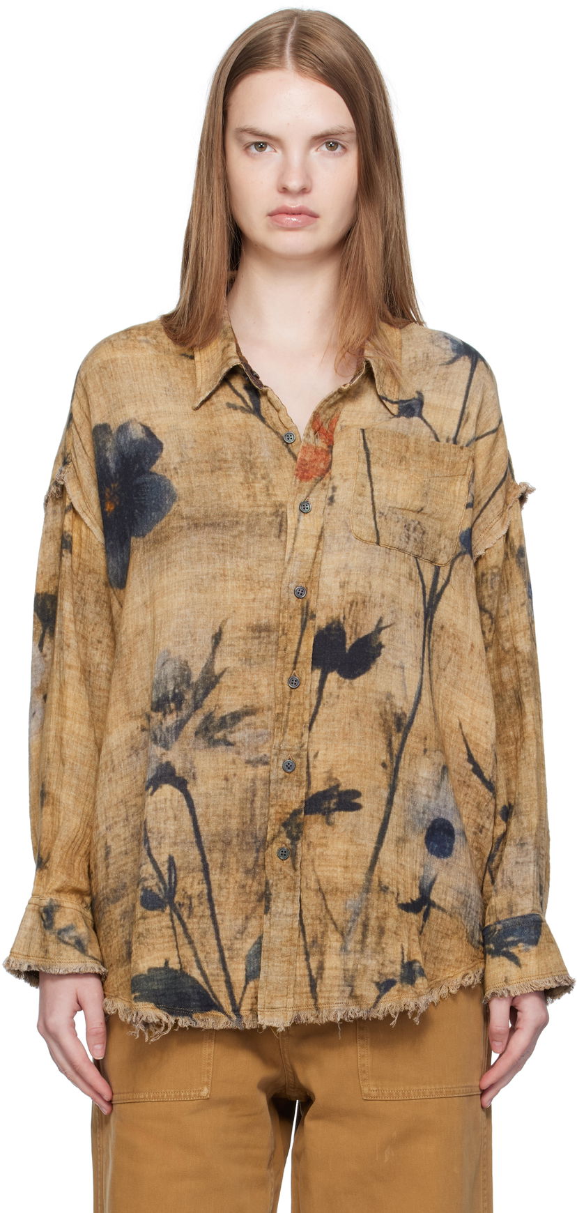 Сорочка R13 R13 Drop Neck Reversible Shirt Коричневий | R13WR463-R583B