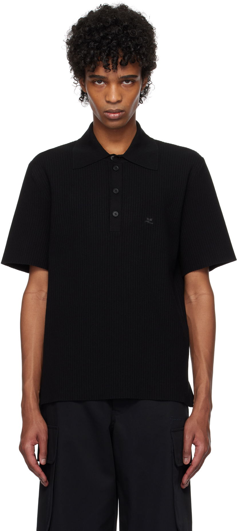Сорочка поло Courrèges Courrèges Rib Knit Polo чорний | 125MPO047FI0001
