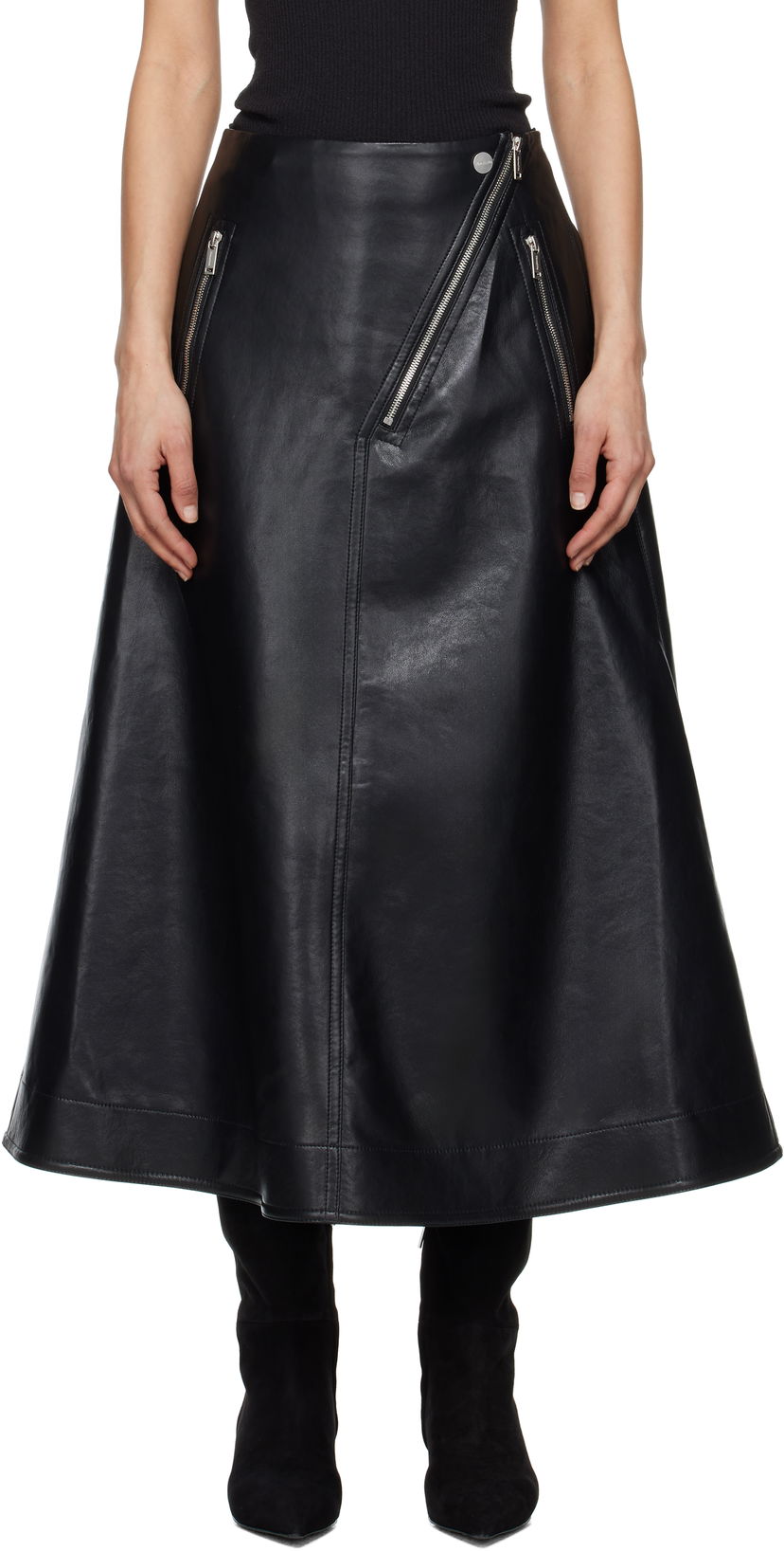 Спідниця Nanushka Nanushka Aleka Regenerated Leather Midi Skirt чорний | NW25RSSK13899
