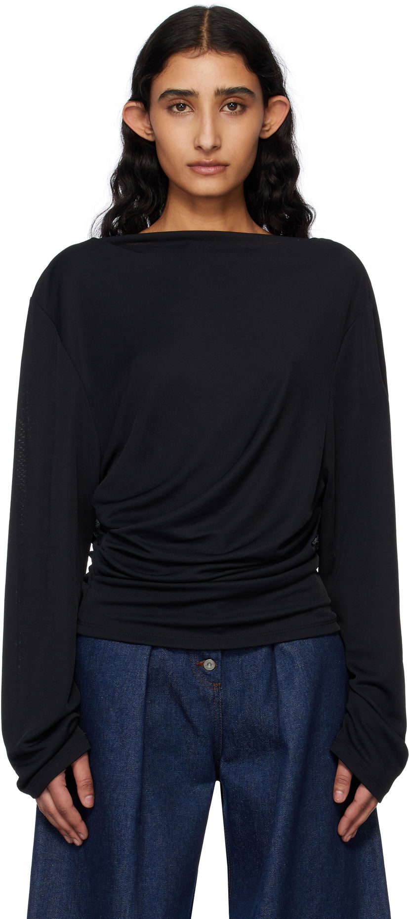 Cветр Jacquemus Jacquemus 'The Croisière' Gathered Long Sleeve Blouse чорний | 25E251TO121-1026