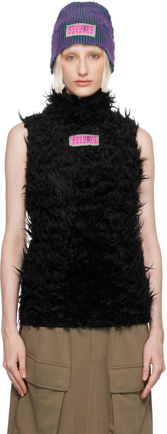 Cветр Maison Margiela MM6 Black Logo Patch Faux-Fur Turtleneck чорний | S62NL0049 S24413