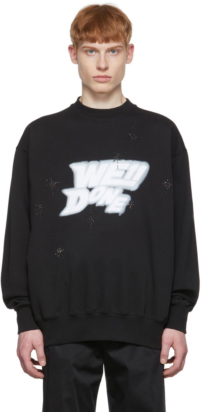 Світшоти We11done We11done Cotton Sweatshirt with Stars Print чорний | WD-TS1-22-663-U-BK
