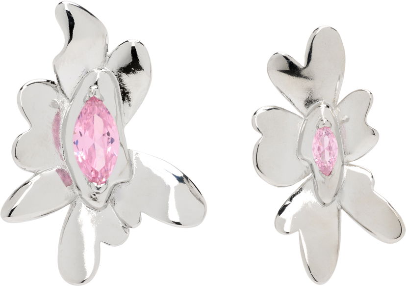 Сережки Collina Strada Collina Strada Silver Tone Pink Daisy Maxi Earrings Металік | XX1088
