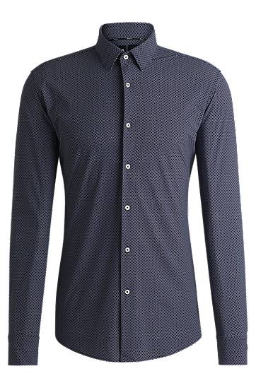 Сорочка BOSS Slim-Fit Geometric-Print Performance-Stretch Jersey Shirt темно-синій | 50533422