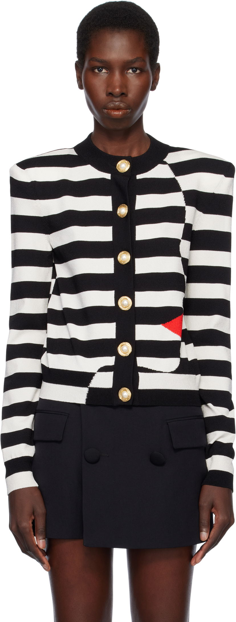 Cветр Balmain Balmain Knit Striped Cardigan with Face Design білий | EF0KL133KI32