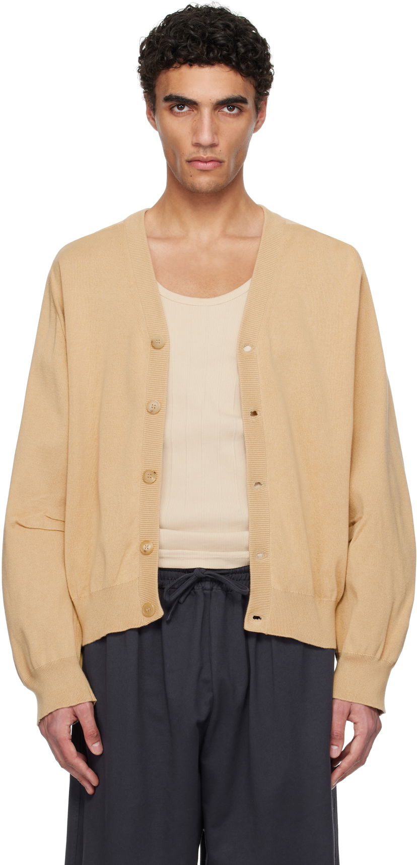 Cветр HED MAYNER Hed Mayner V-Neck Cardigan бежевий | HMMA75064A-HA602
