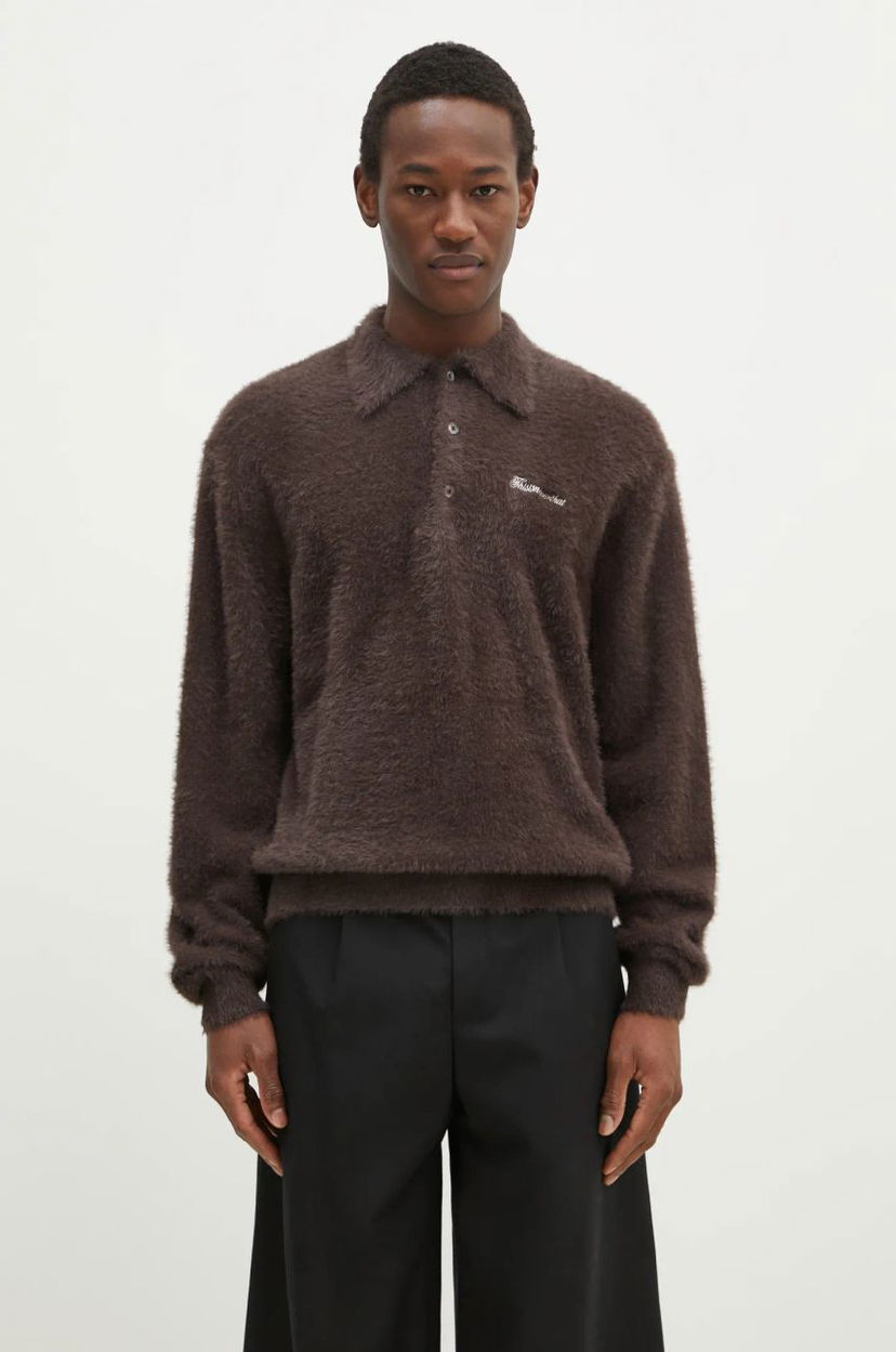 Cветр thisisneverthat thisisneverthat SCT-Logo Shaggy Knit Polo Коричневий | TN243KKNPK08
