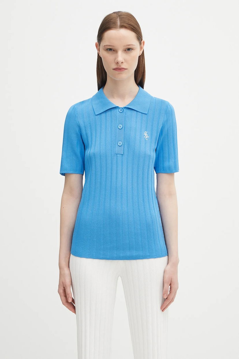 Сорочка поло Sporty & Rich Sporty & Rich SRC Ribbed Polo Shirt Синій | TO069620305BL24