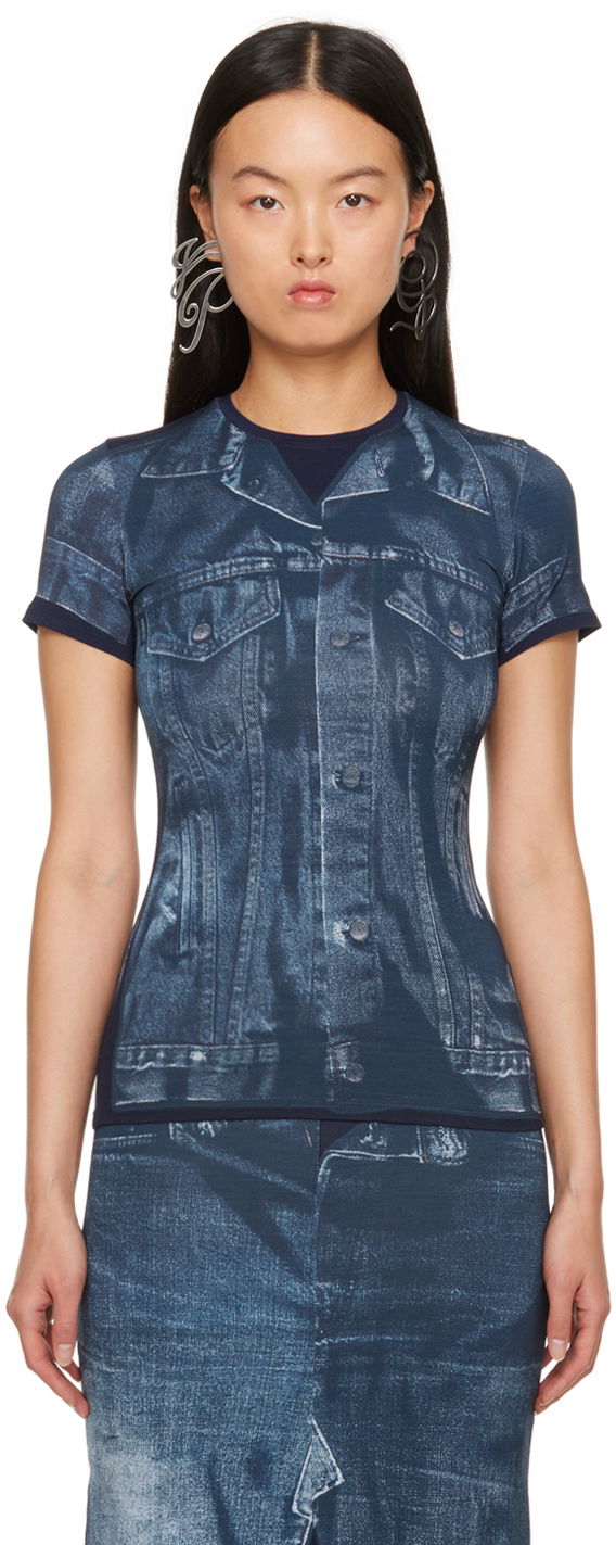 Футболка Jean Paul Gaultier Gaultier Trompe L'œil Printed T-Shirt Синій | 23/15-U-TS063-J530-5950