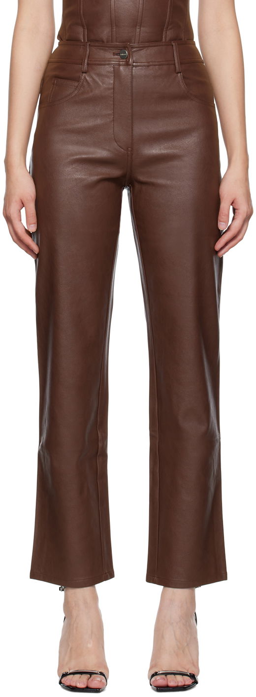 Штани Miaou Miaou Junior Faux-Leather Straight-Leg Pants Коричневий | 1010-CL-BRL