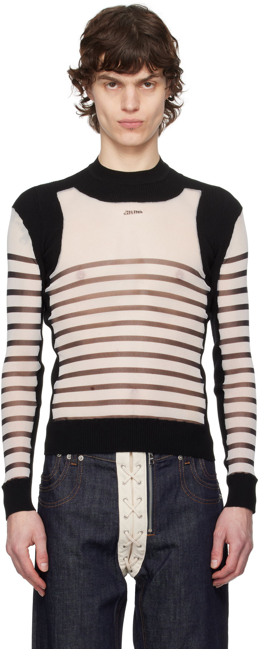 Cветр Jean Paul Gaultier Jean Paul Gaultier Bi-Material Marinière Striped Sweater чорний | 25/33-F-PL069-T574-0100