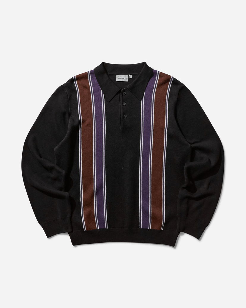Cветр Carhartt WIP Longsleeve Polo Sweater Stripe чорний | I034032 2KFXX