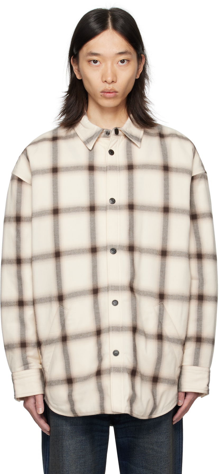 Сорочка Acne Studios Acne Studios Flannel Button-Up Overshirt бежевий | B90845-