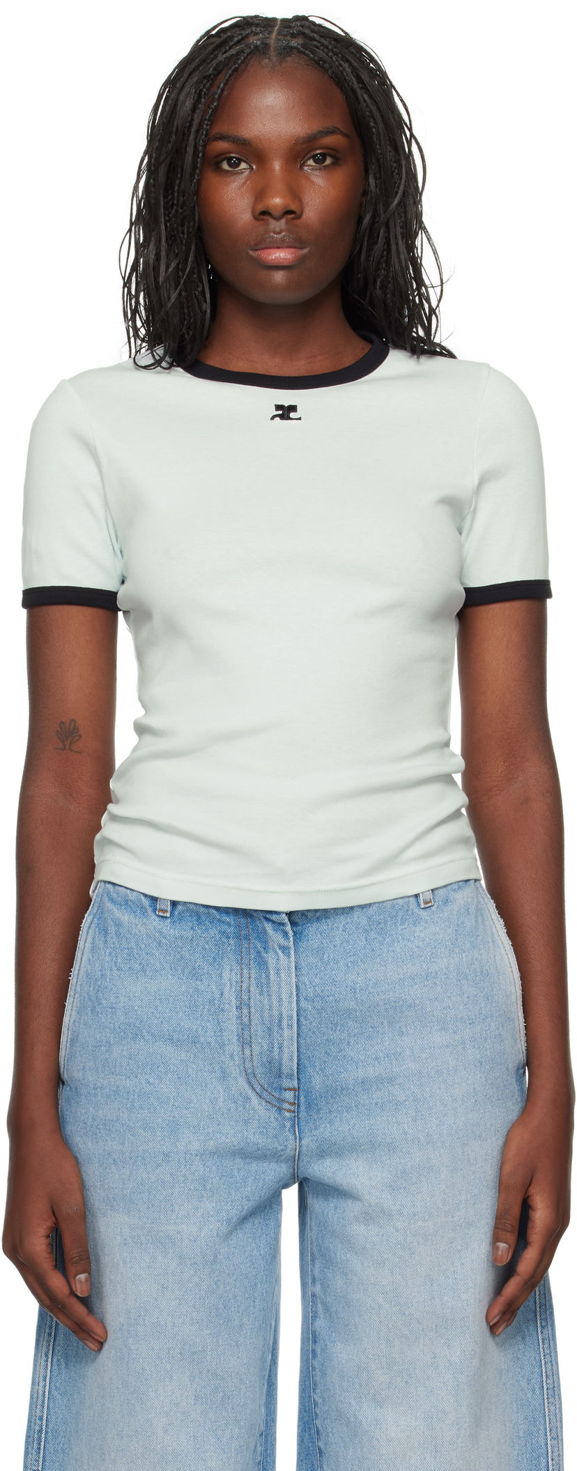 Футболка Courrèges Signature Contrast T-Shirt Зелений | 223JTS017JS0070