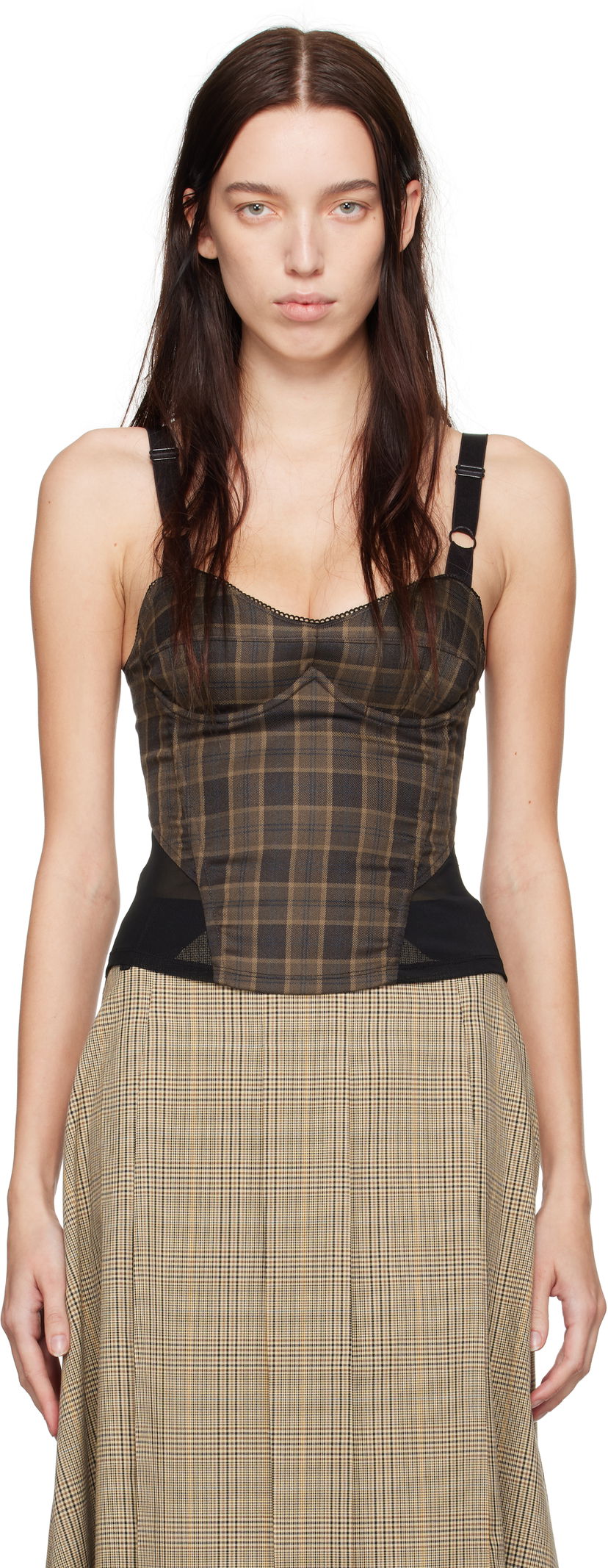 Безрукавка Miaou Miaou Marguerite Plaid Corset Top Коричневий | 7149PLBPLB
