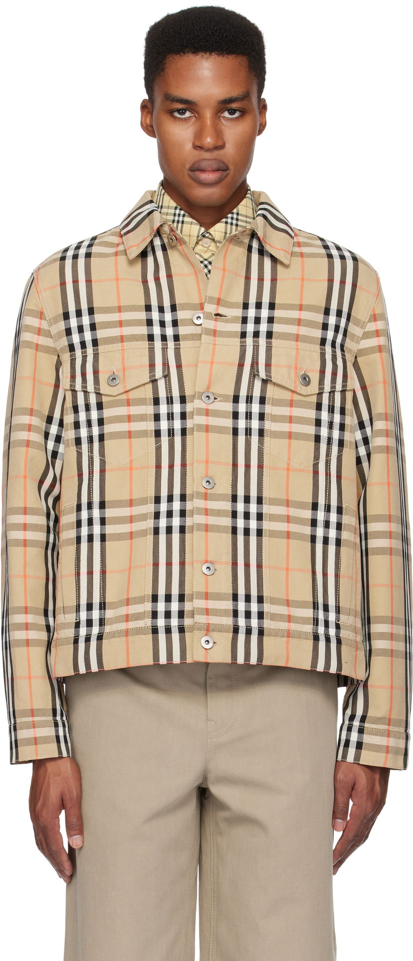 Куртка Burberry Check Cotton Jacket бежевий | 8097582