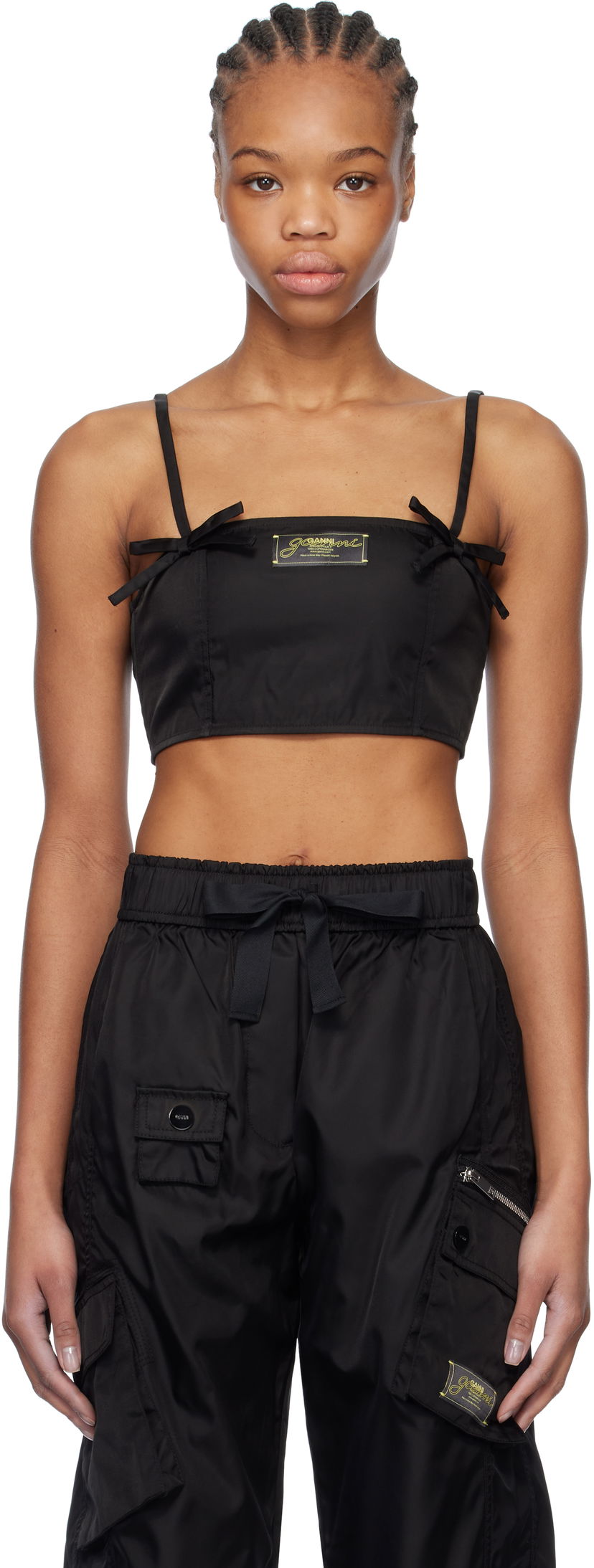 Кроп-топи GANNI GANNI Duchesse Nylon Camisole чорний | W0483