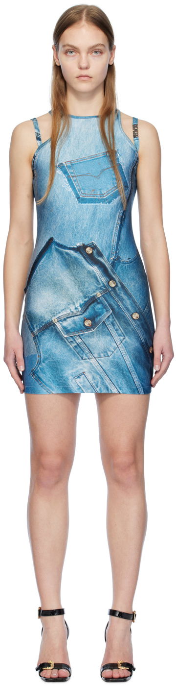 Сорочка Versace Jeans Couture Blue Printed Minidress Синій | E76HAO944_EJS278
