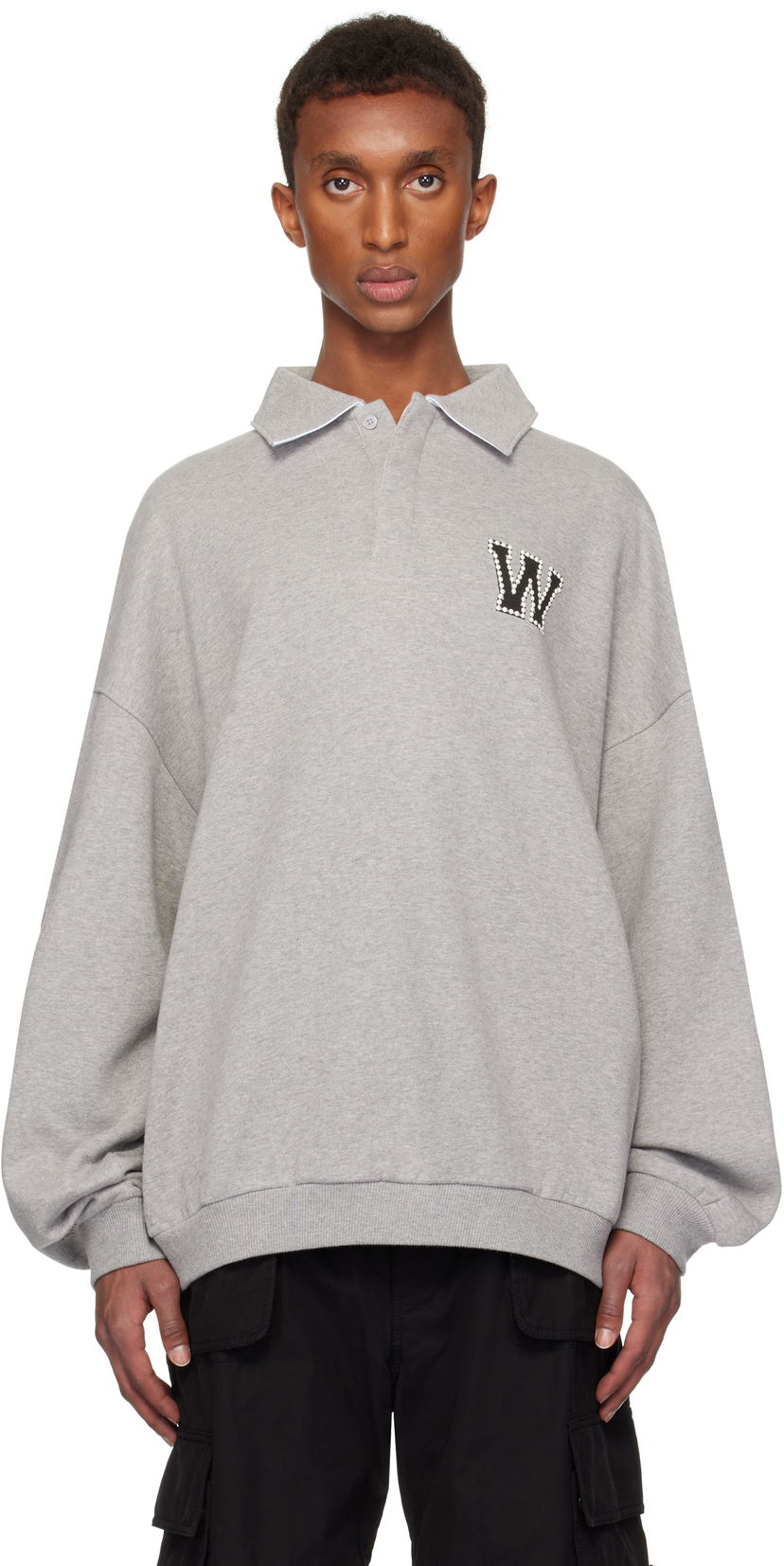 Cветр We11done We11done Pearl Logo Polo Sweatshirt Сірий | WD-TS3-24-739-U-MG