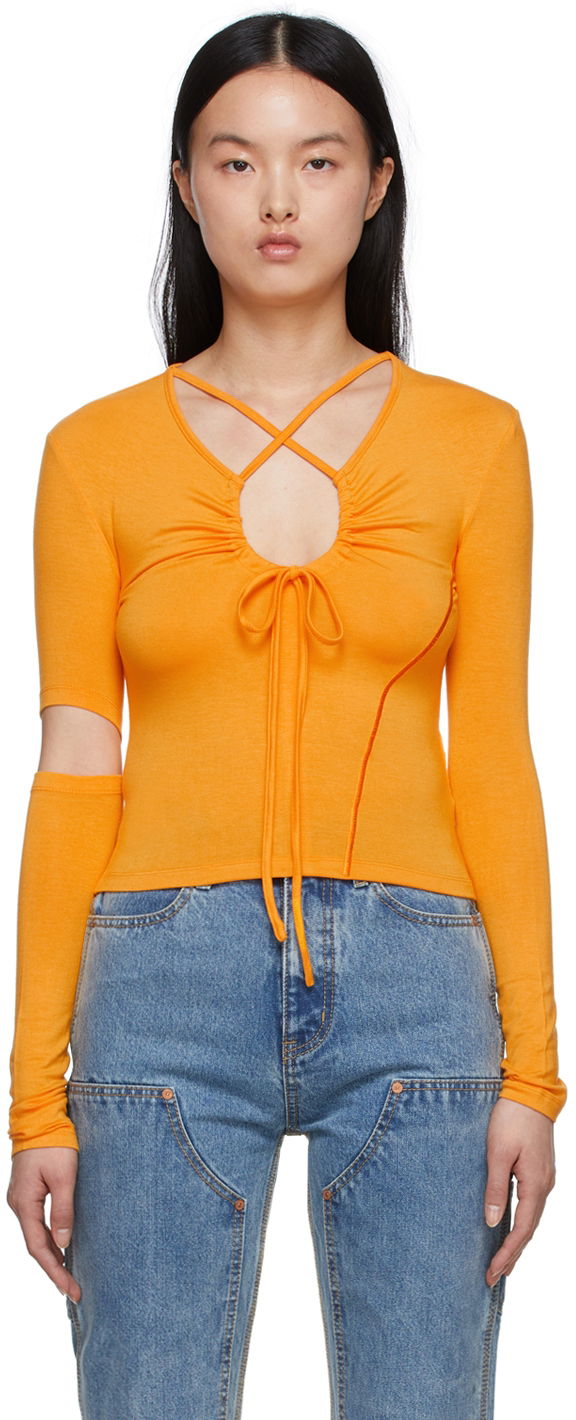 Футболка Andersson Bell Andersson Bell Edie Cutout Tie Front Long Sleeve T-Shirt Помаранчевий | atb717w