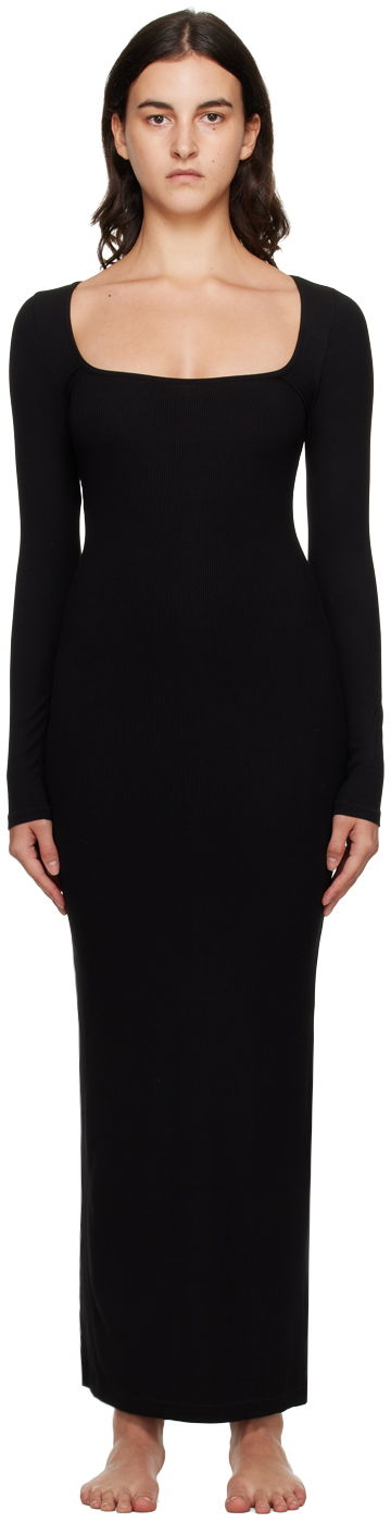 плаття SKIMS SKIMS Soft Lounge Long Sleeve Maxi Dress чорний | AP-DRS-1701