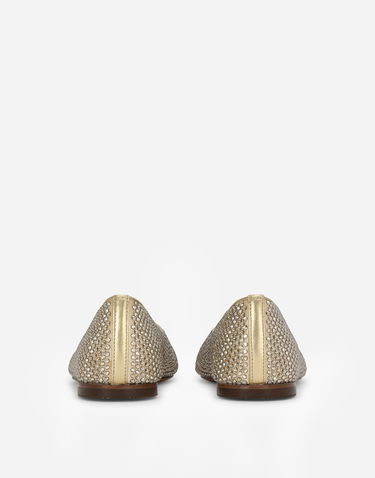 Кросівки та взуття Dolce & Gabbana Satin Dg Logo Ballet Flats With Fusible Rhinestones (24-38) Металік | D10510B9O8280997, 2