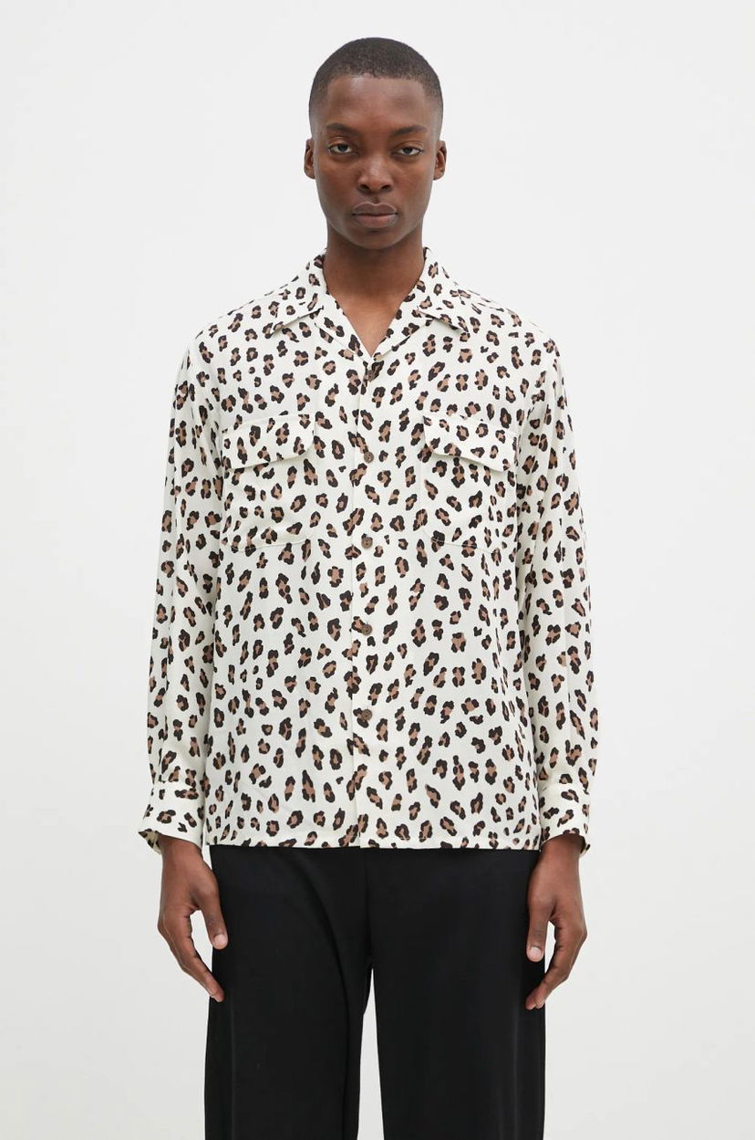 Сорочка WACKO MARIA Leopard Print Relaxed Fit Long Sleeve Shirt білий | 24FW.WMS.HI02