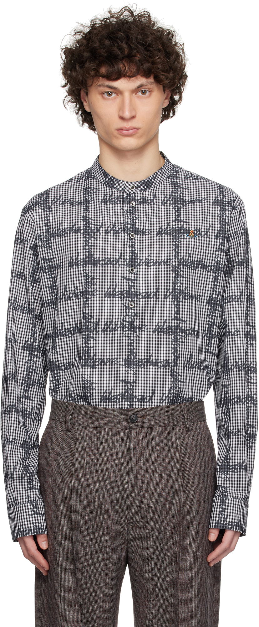 Сорочка Vivienne Westwood Vivienne Westwood Gingham Print Band Collar Shirt білий | 2401003X-W011T-