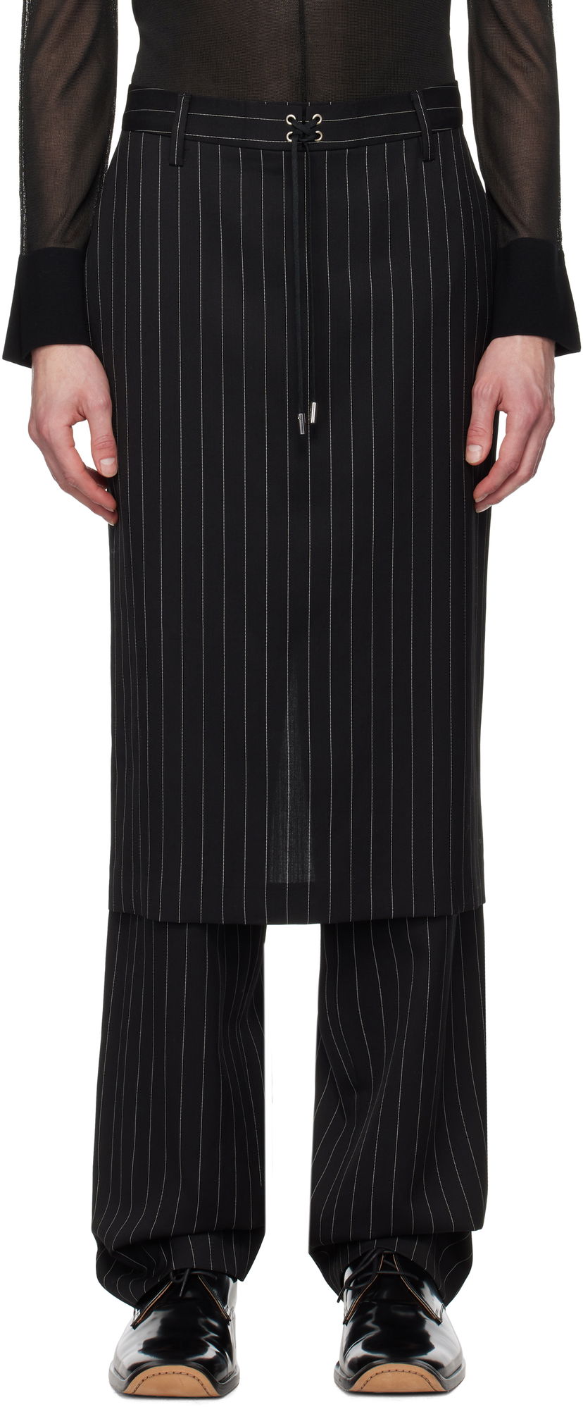 Штани Jean Paul Gaultier Jean Paul Gaultier 'The Lace-Up Suit' Pinstripe Trousers чорний | 25/33-F-PJ010-C074-0001